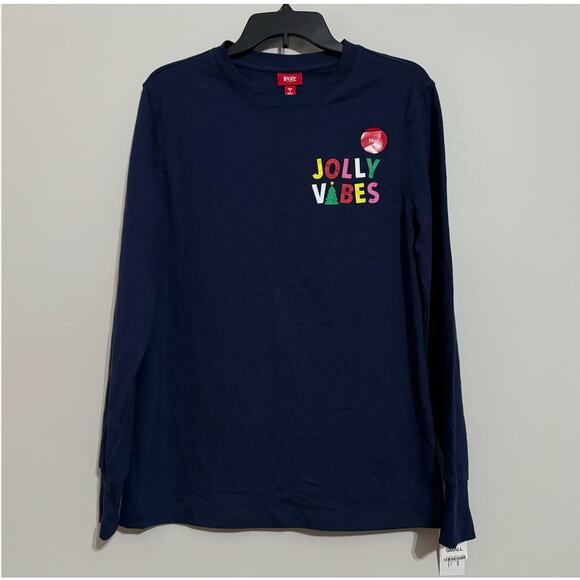 Macys Pajama Set Mens Small Navy JOLLY VIBES Holiday Festive Lounge Comfy Cozy - Picture 3 of 8